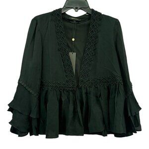 Kobi Halperin Sz M Jacket Nessa Peplum Open Blazer Silk Coat Black classic New